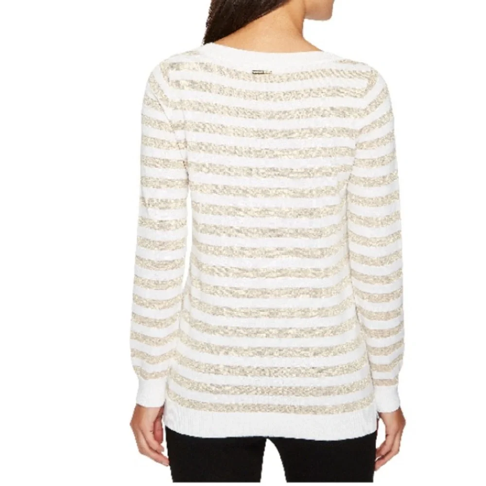MICHAEL Michael Kors Women’s Lurex White & Gold Striped Blouse